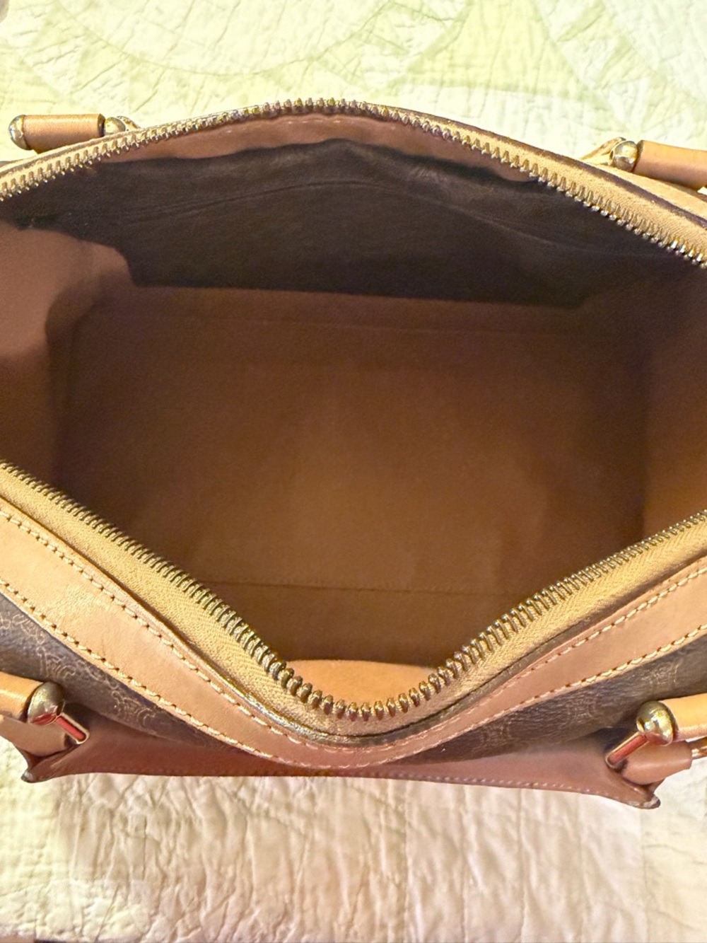 Vintage CELINE Brown Canvas Macadam Leather Boston Tote Bag Made in Italy - Picture 12 of 16